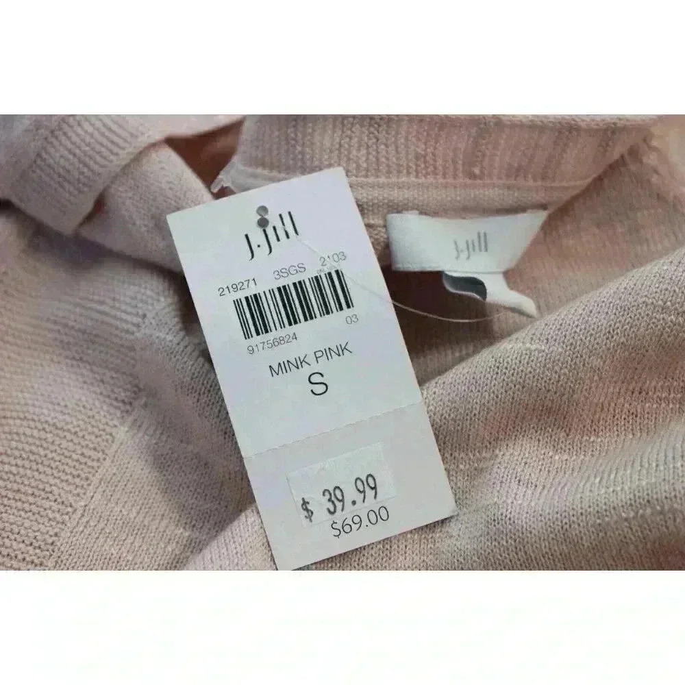 NWT J Jill Blouse Small Pink Cotton Linen Lightweight Coastal Knit Long Sleeve - Picture 12 of 12
